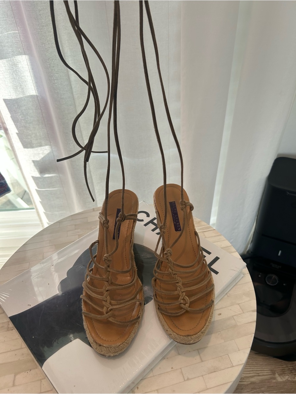 RalphLauren strappy  lace -Up Espadrille Wedge Sandals
